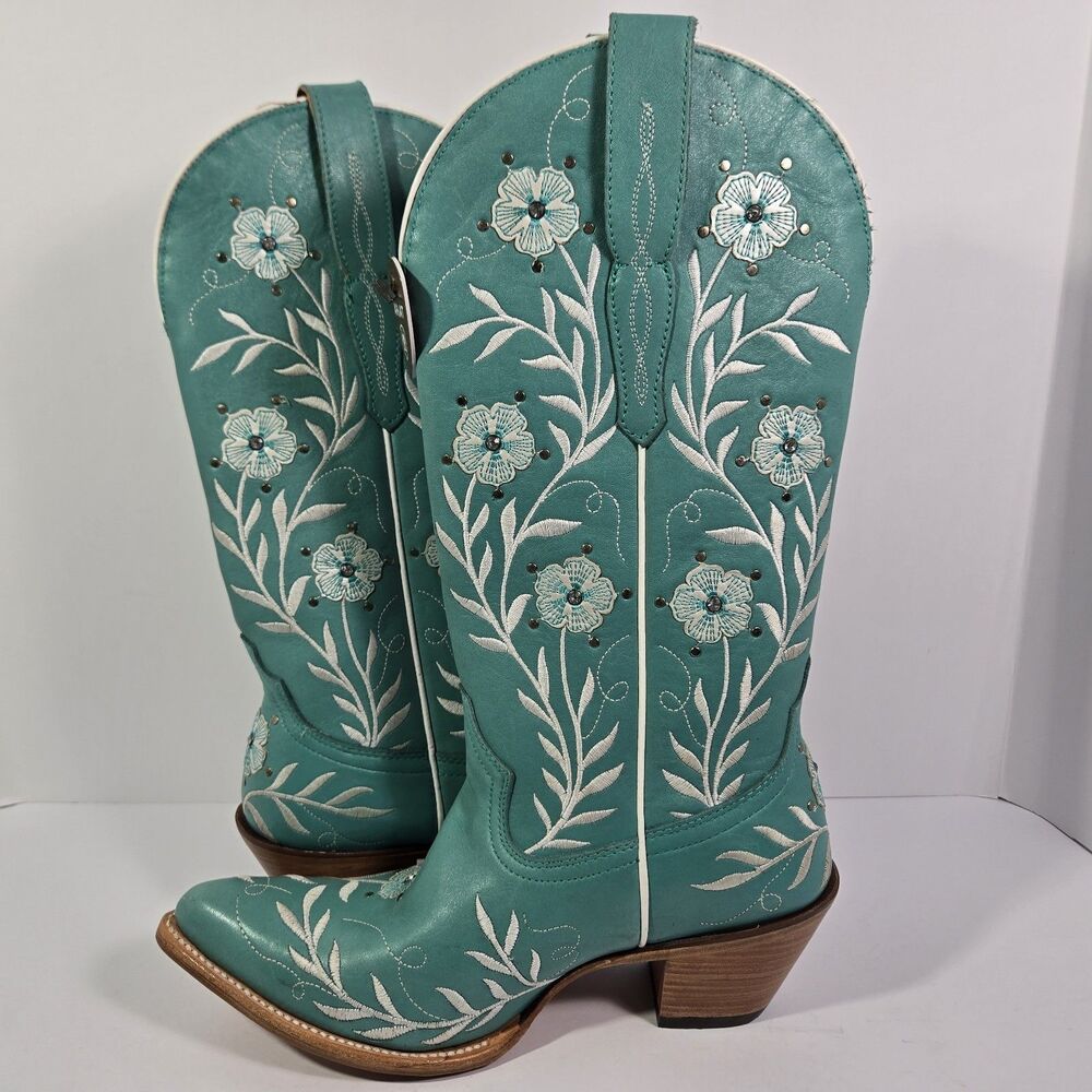 Ariat Romance Floral Embroidered Turquoise Tall Western Boots Womens 9 B Med - Picture 4 of 9